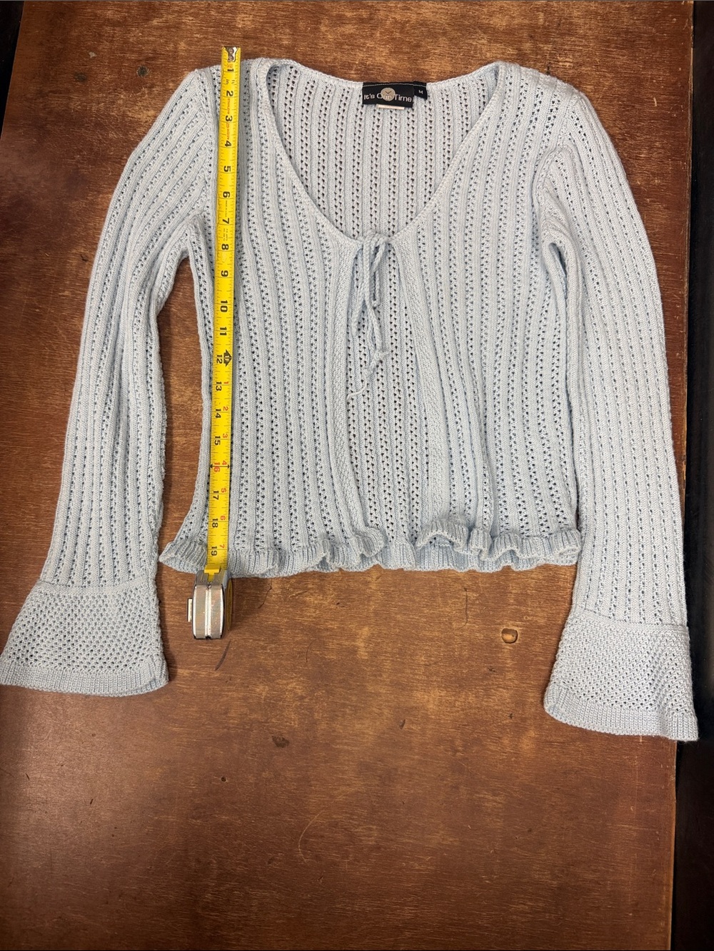 It's Our Time Pale Blue Open-Knit Crop Sweater
